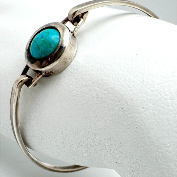 Vtg Taxco Sterling Silver Turquoise Bracelet Mexico 6.5 Inch - Picture 8 of 9